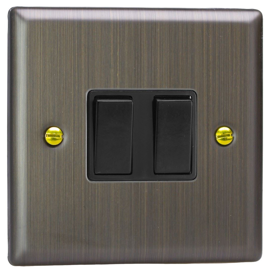 Varilight 2-Gang 10A 1- or 2-Way Rocker Switch in Urban Antique Brass w/ Black