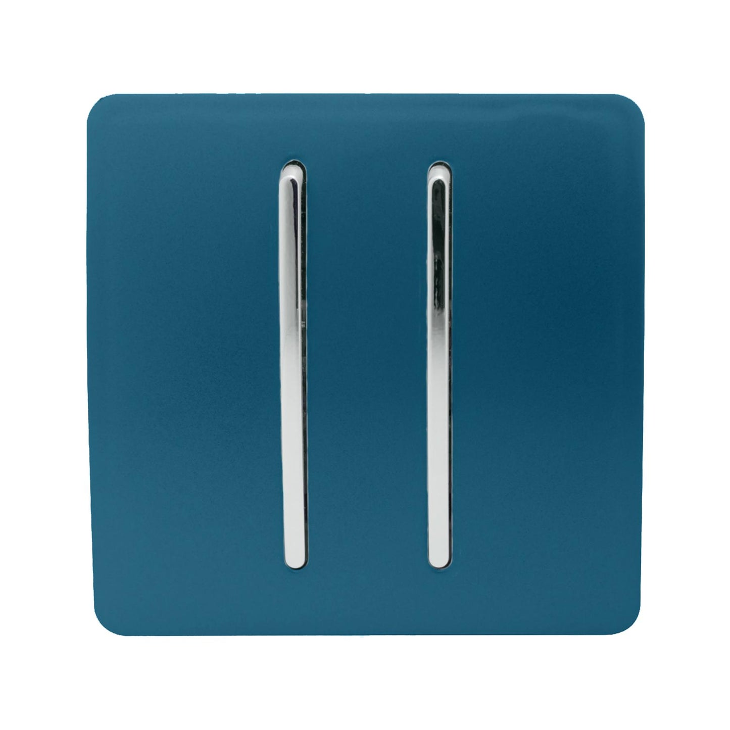 Trendi 2 Gang 2 Way 240V Screwless Raised Front Plate Plastic Artistic Modern Glossy 10 Amp Chrome Rocker Single Electrical Wall Light Switch Midnight Blue - ART-SS4MD