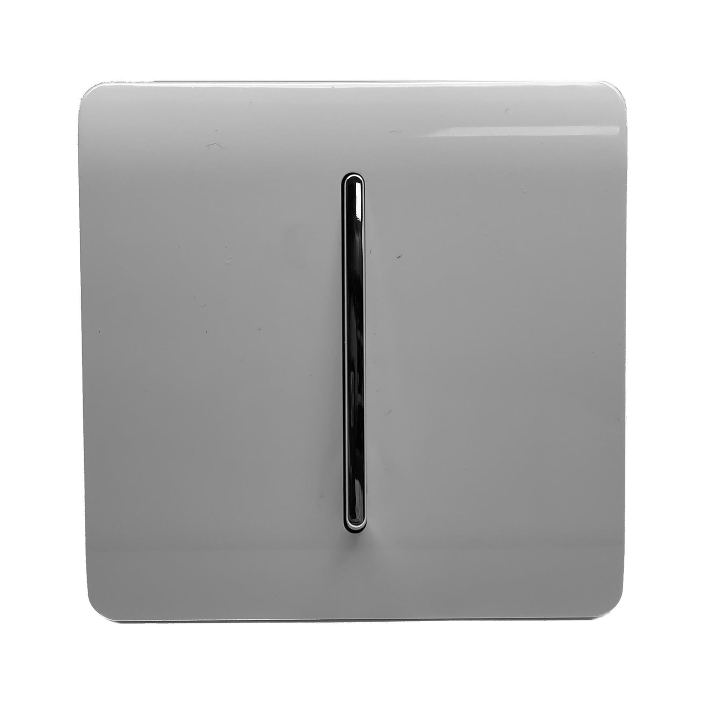 Trendi 1 Gang 2 Way 240V Screwless Raised Front Plate Plastic Artistic Modern Glossy 10 Amp Chrome Rocker Single Electrical Wall Light Switch Light Grey - ART-SS2LG