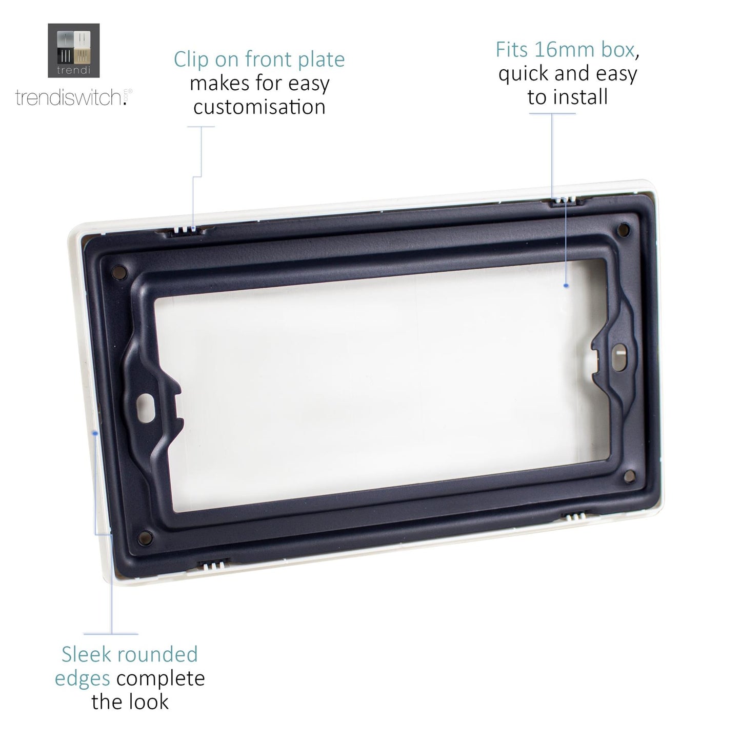 Trendi Switch Artistic Modern Glossy Decorative Screwless Standard Double Wall Blanking Plate for Electrical Sockets, Outlet with Screws in Brushed Steel - ART-2BLKBS