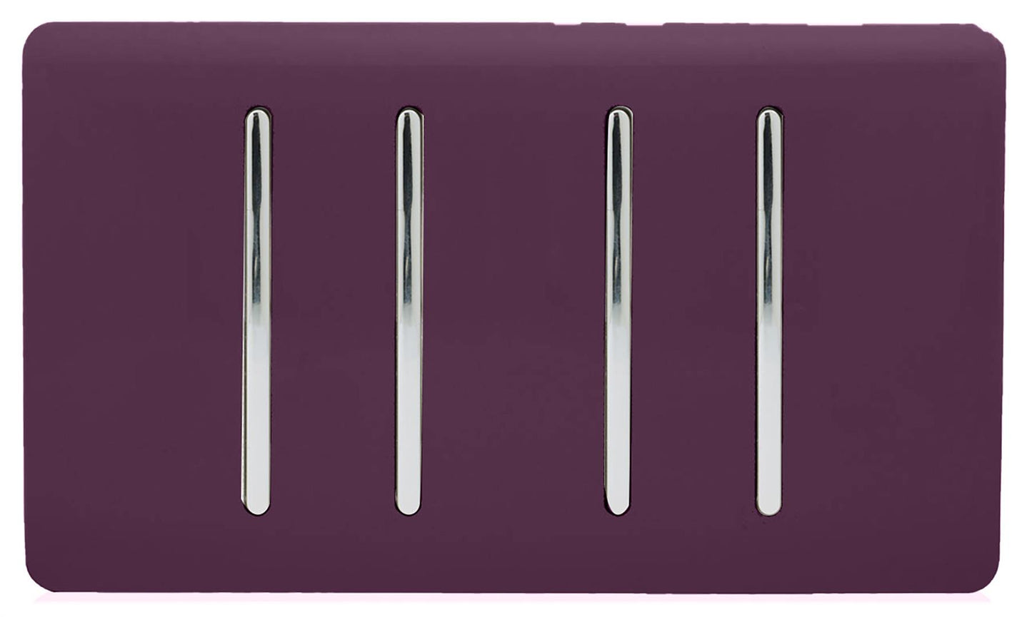 Trendi 4 Gang 3 Way Intermediate Artistic Modern Glossy 10 Amp Rocker Light Switch Plum