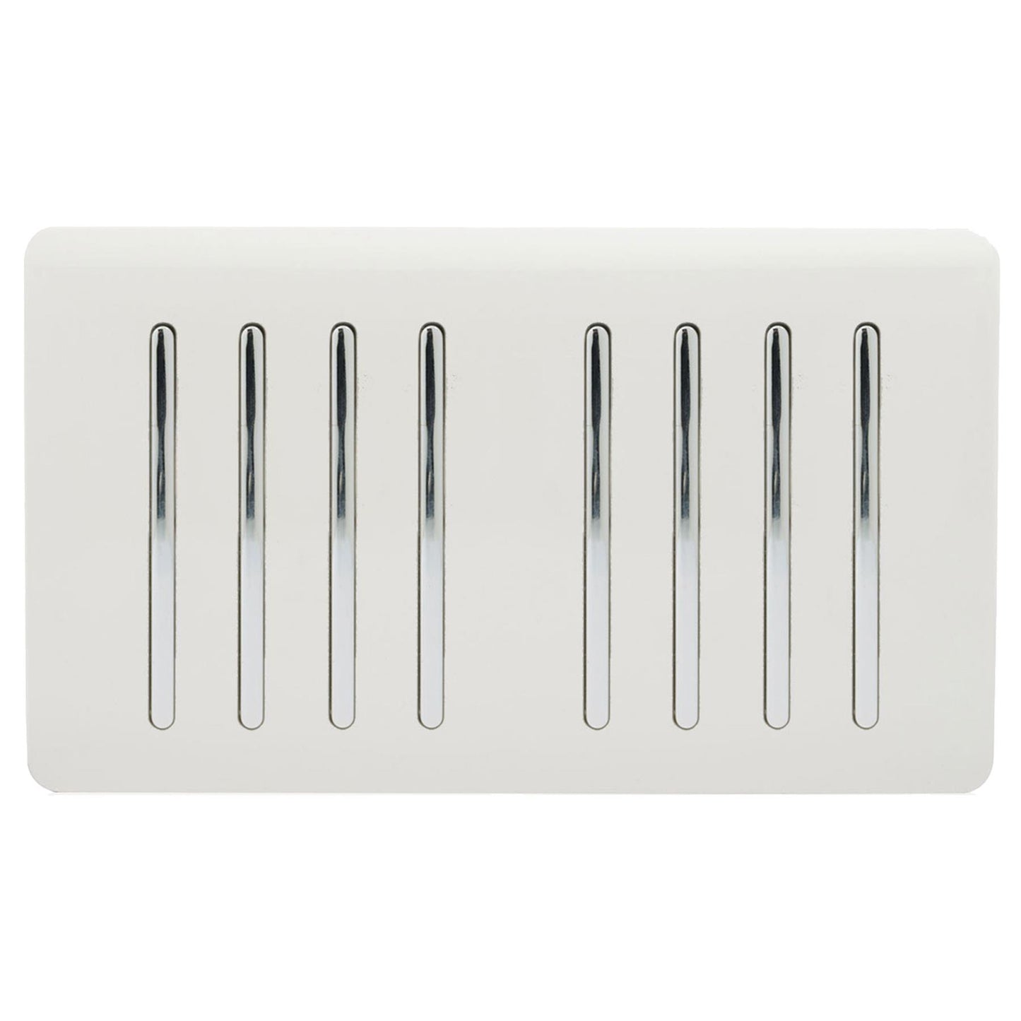 Trendi 8 Gang 2 way 240V Screwless Raised Front Twin Plate Plastic Artistic Modern Glossy 10 Amp Chrome Rocker Quad Electrical Wall Light Switch in Ice White - ART-SS88WH