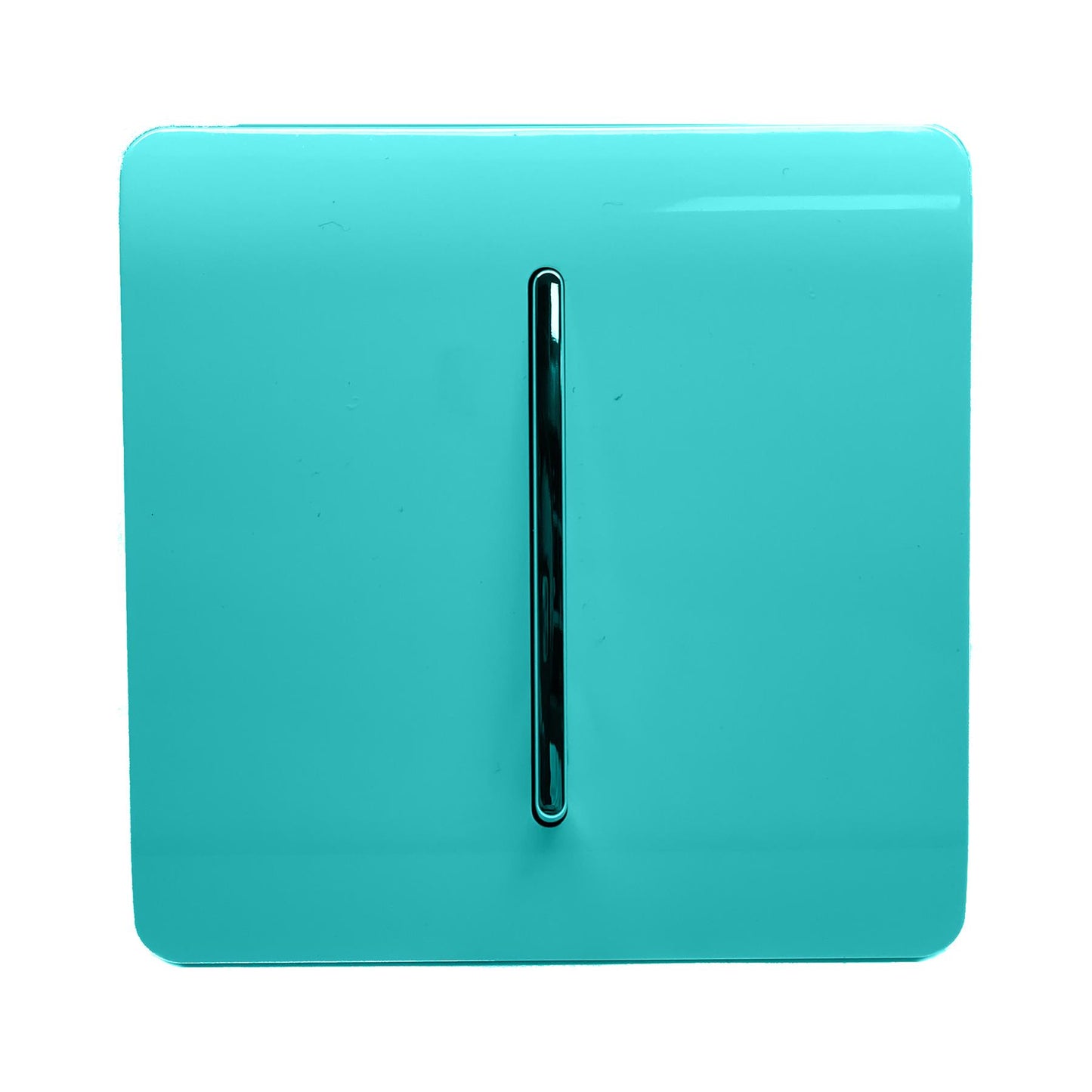 Trendi 1 Gang 2 Way 240V Screwless Raised Front Plate Plastic Artistic Modern Glossy 10 Amp Chrome Rocker Single Electrical Wall Light Switch Bright Teal - ART-SS2BT