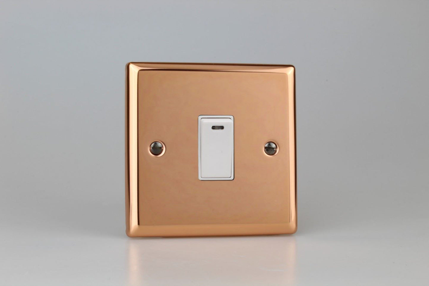 Varilight 1-Gang 20A Double Pole Rocker Switch + Neon Indicator Light in Urban Polished Copper w/ White Rocker