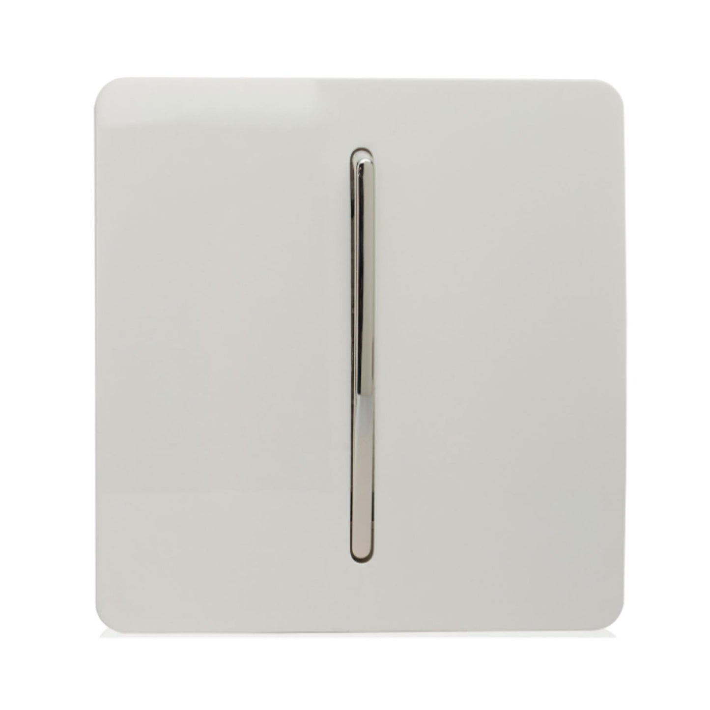 Trendi 1 Gang 2 Way 240V Screwless Raised Front Plate Plastic Artistic Modern Glossy 10 Amp Chrome Rocker Single Electrical Wall Light Switch Ice White- ART-SS2WH
