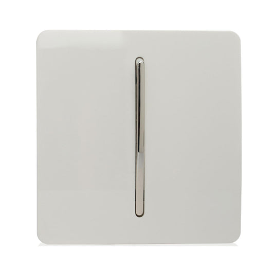 Trendi 1 Gang 2 Way 240V Screwless Raised Front Plate Plastic Artistic Modern Glossy 10 Amp Chrome Rocker Single Electrical Wall Light Switch Ice White- ART-SS2WH