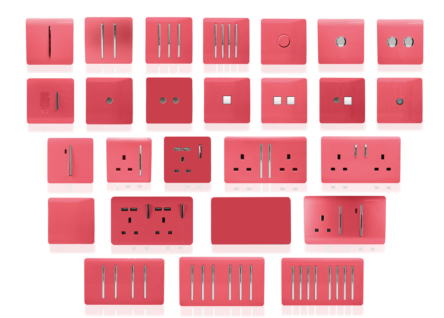 Trendi Switch 4 Gang 1 or 2 way 150w Rotary LED Dimmer Light Switch in Strawberry