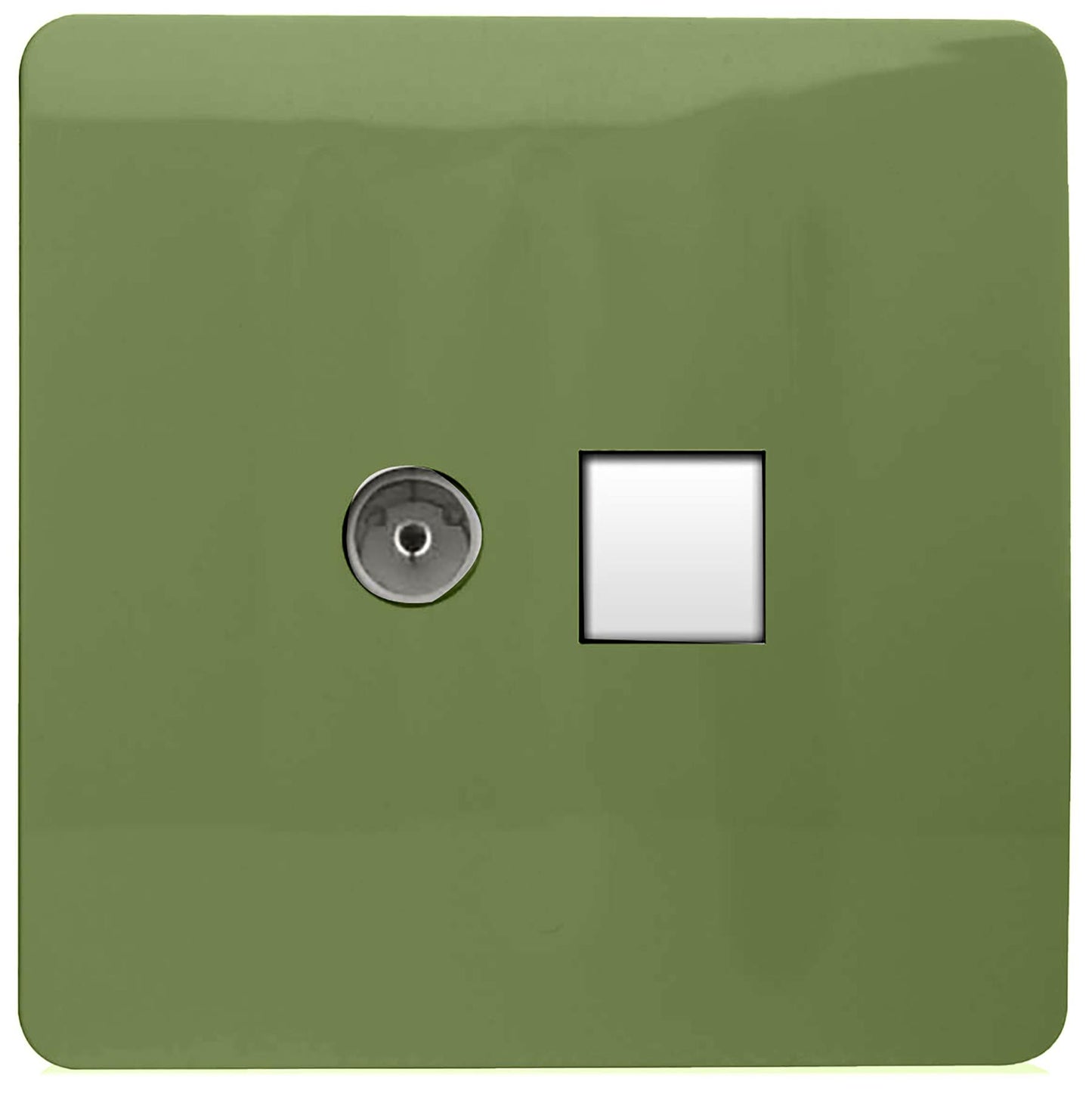 Trendi Artistic Modern Glossy Tactile TV Co-axial Socket + Telephone Socket Moss Green