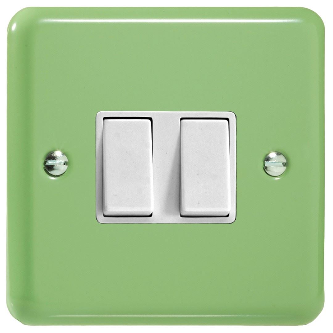 Varilight Pastel 2 Gang 10A 1 or 2 way Rocker Light Switch Beyrl Green XY2W.BG