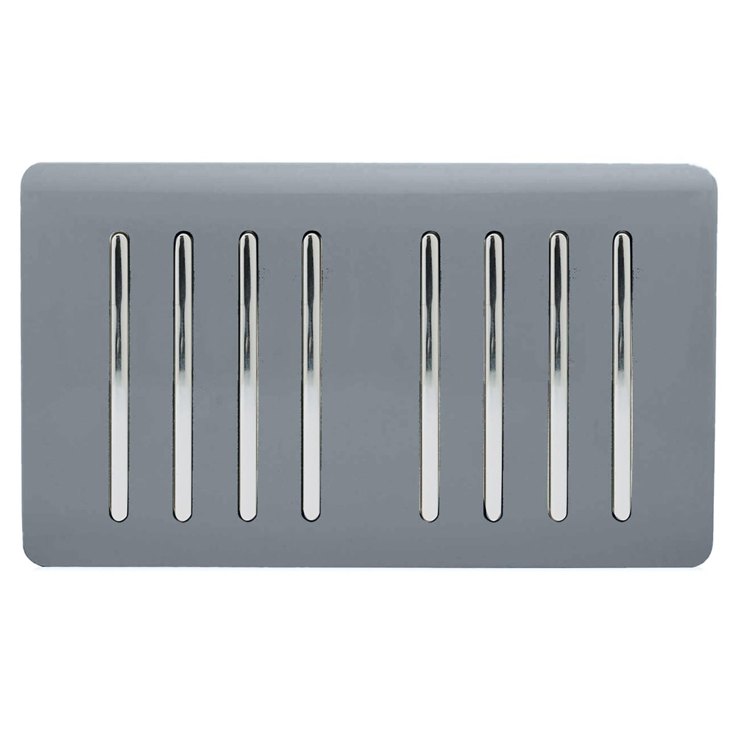 Trendi 8 Gang 2 way 240V Screwless Raised Front Twin Plate Plastic Artistic Modern Glossy 10 Amp Chrome Rocker Quad Electrical Wall Light Switch in Warm Grey - ART-SS88WG