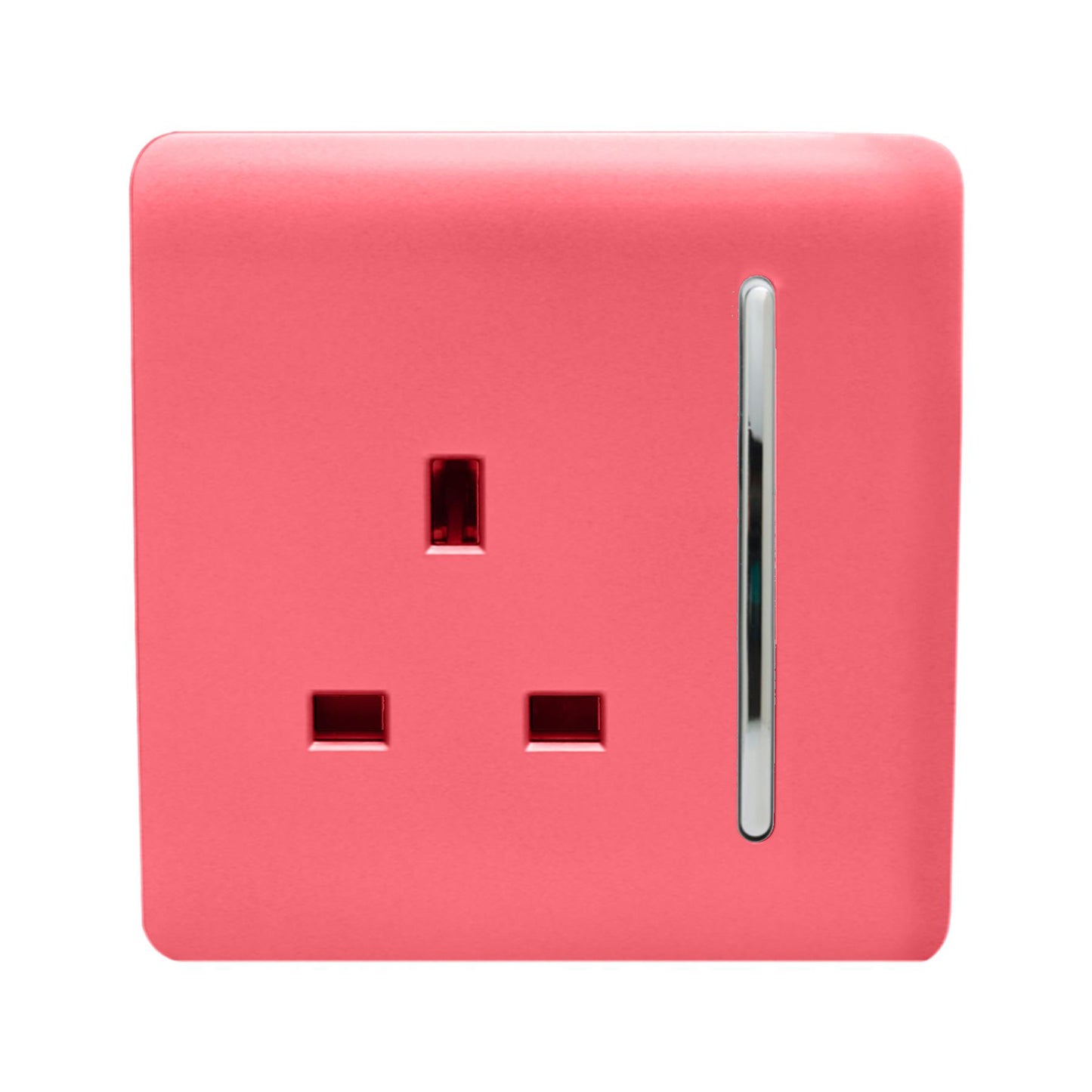 Trendi 1 Gang Raised Artistic Modern Glossy Screwless 13 Amp Single Pole with Chrome Switched UK Standard Electrical Double Wall Plug Socket in Strawberry Red in ART-SKT13SB