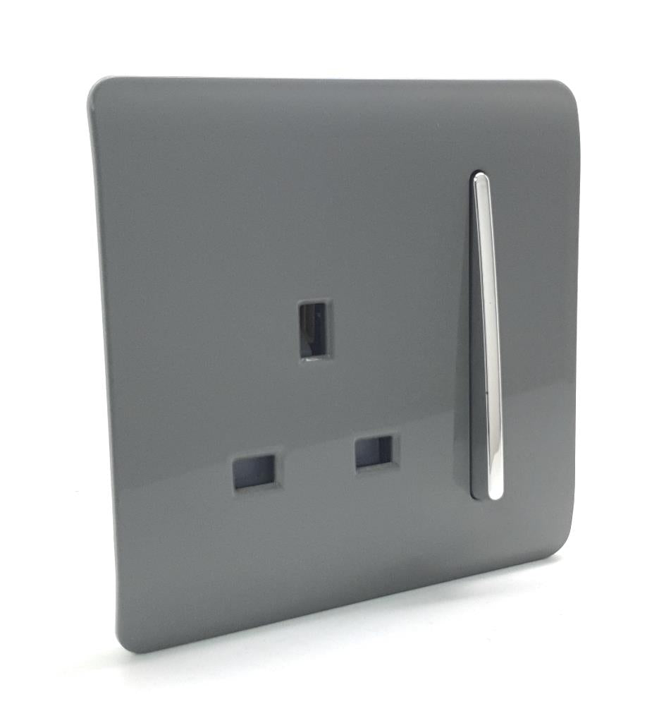 Trendi 1 Gang Artistic Modern Glossy 13 Amp Switched Tactile Plug Socket Warm Grey