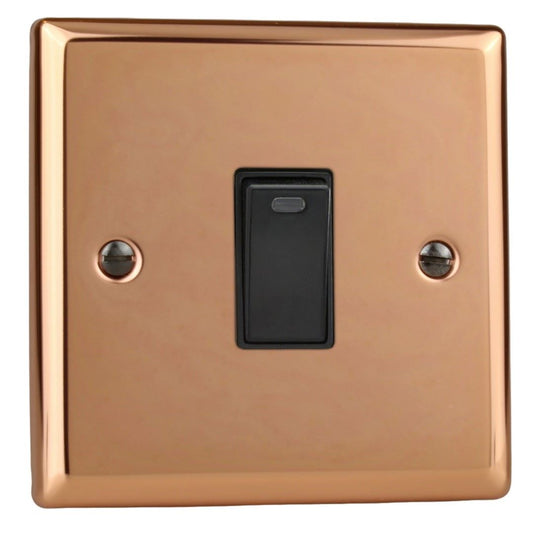 Varilight 1-Gang 20A Double Pole Rocker Switch + Neon Indicator Light in Urban Polished Copper w/ Black Rocker