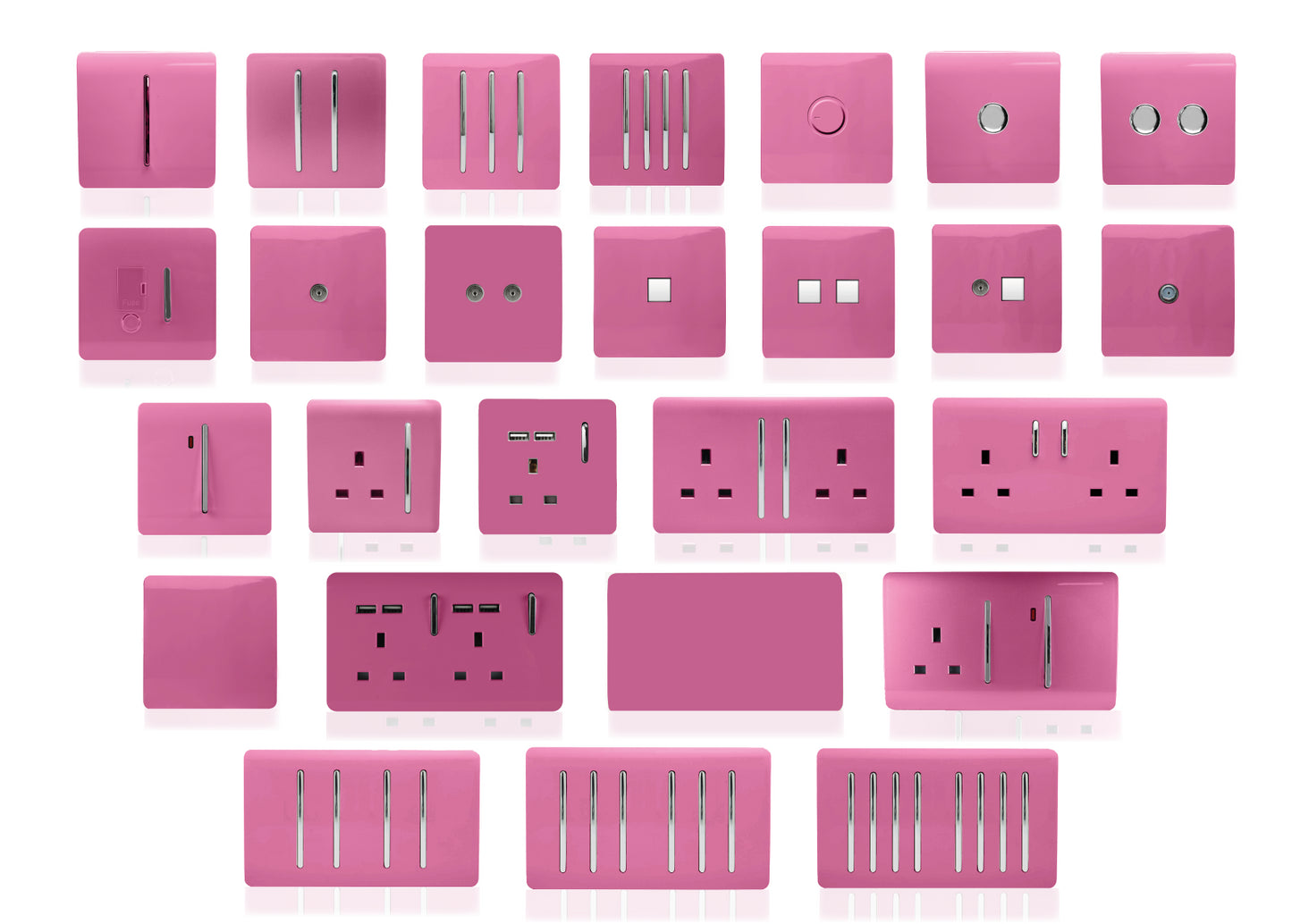 Trendi 2 Gang Artistic Modern Glossy 13 Amp 2 x 3.1mA USB Switched Plug Socket Pink