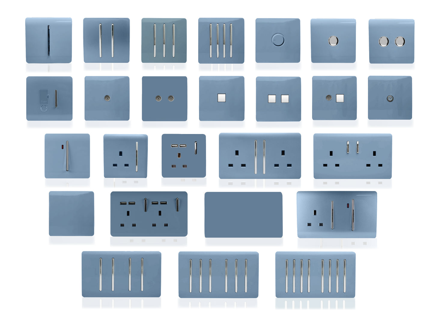 Trendi 2 Gang Artistic Modern Glossy 13 Amp 2 x 3.1mA USB Switched Plug Socket Sky