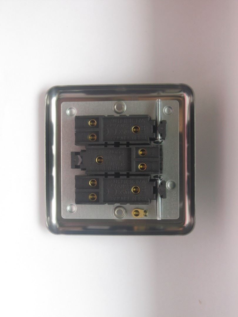 Varilight 3 Gang 1 or 2 Way 10A Rocker Light Switch Brushed Matt Chrome White Insert XS3W