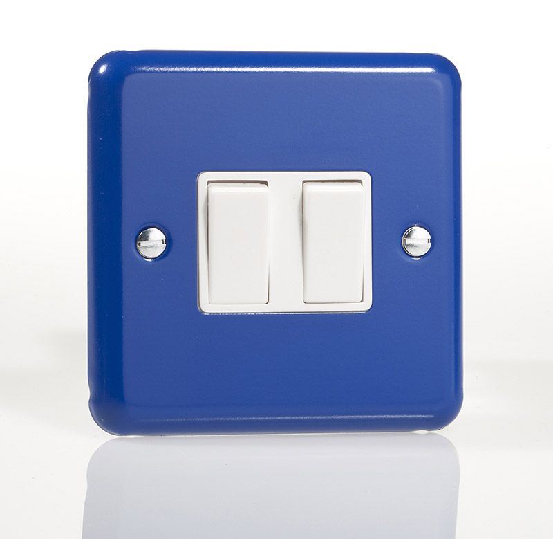 Varilight Lily 2 Gang 1 or 2 Way Decorative Rocker Light Switch Reflex Royal Blue with white insert XY2W.RB