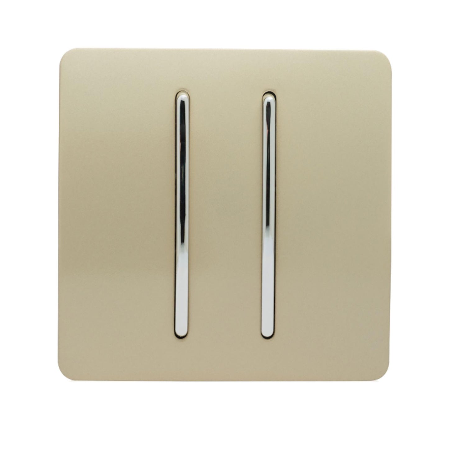 Trendi 2 Gang 2 Way 240V Screwless Raised Front Plate Plastic Artistic Modern Glossy 10 Amp Chrome Rocker Single Electrical Wall Light Switch Champagne Gold - ART-SS4GO