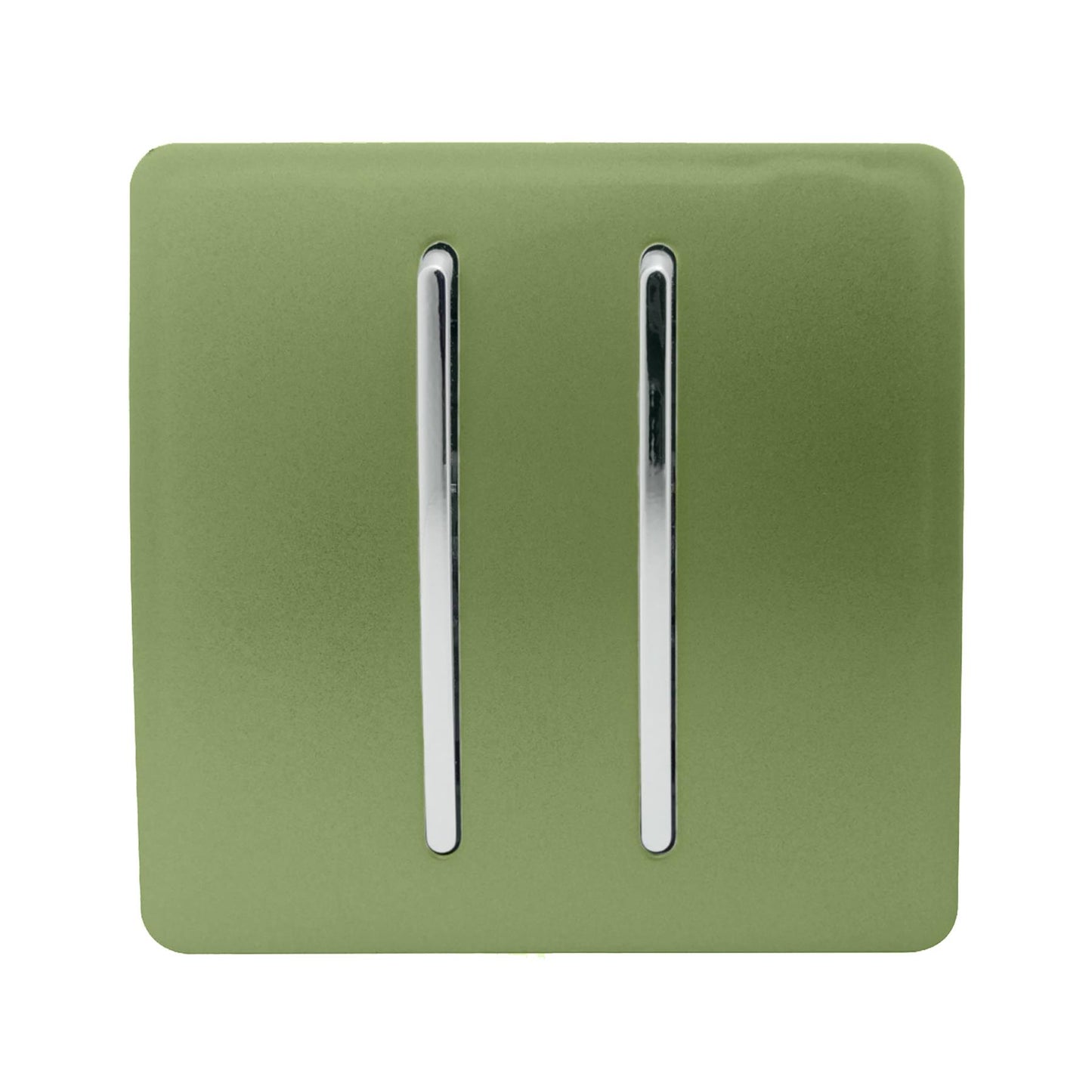 Trendi 2 Gang 2 Way 240V Screwless Raised Front Plate Plastic Artistic Modern Glossy 10 Amp Chrome Rocker Single Electrical Wall Light Switch Moss Green - ART-SS4MG