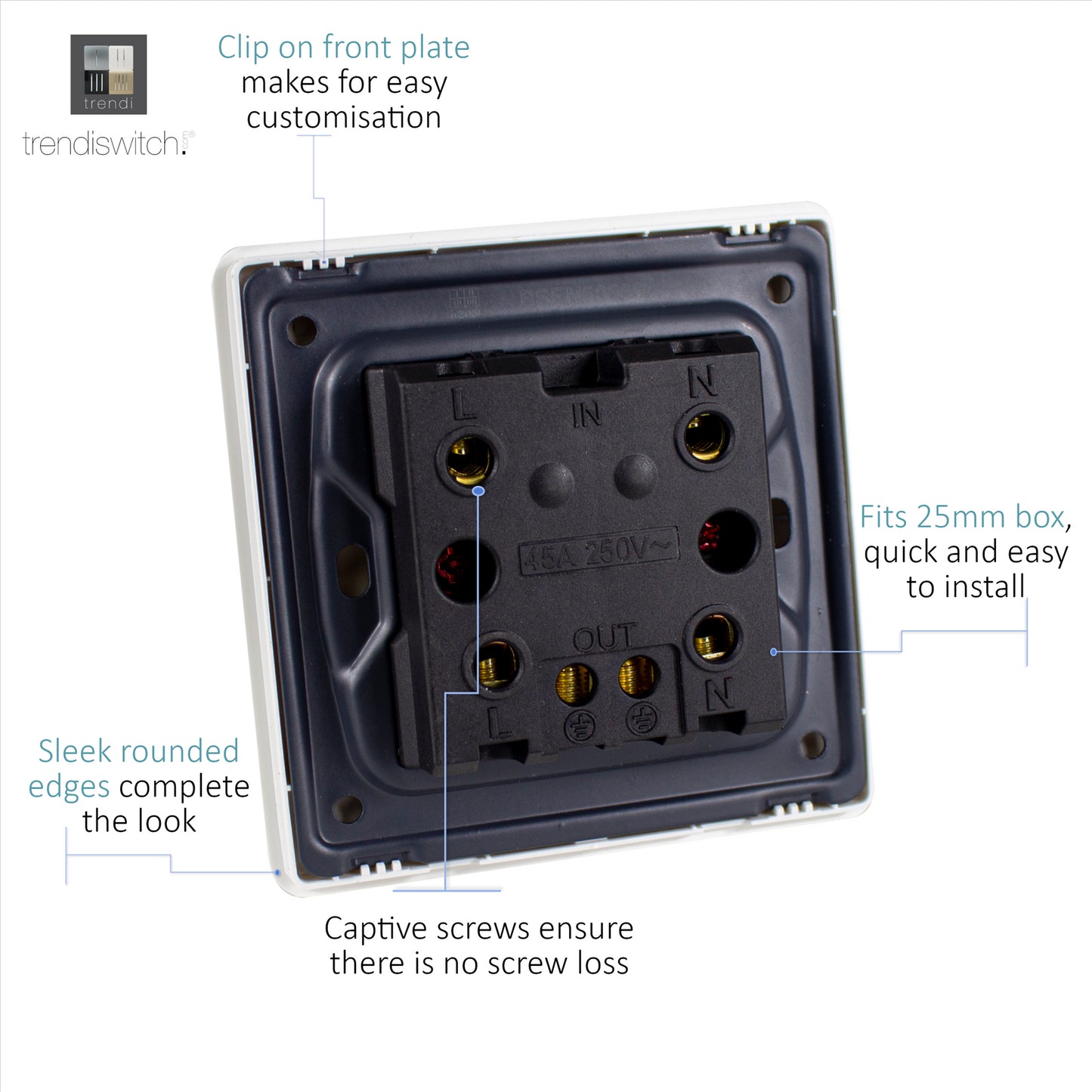 Trendi Artistic Modern Glossy 45 A Tactile Light Switch & Neon Insert Midnight Blue