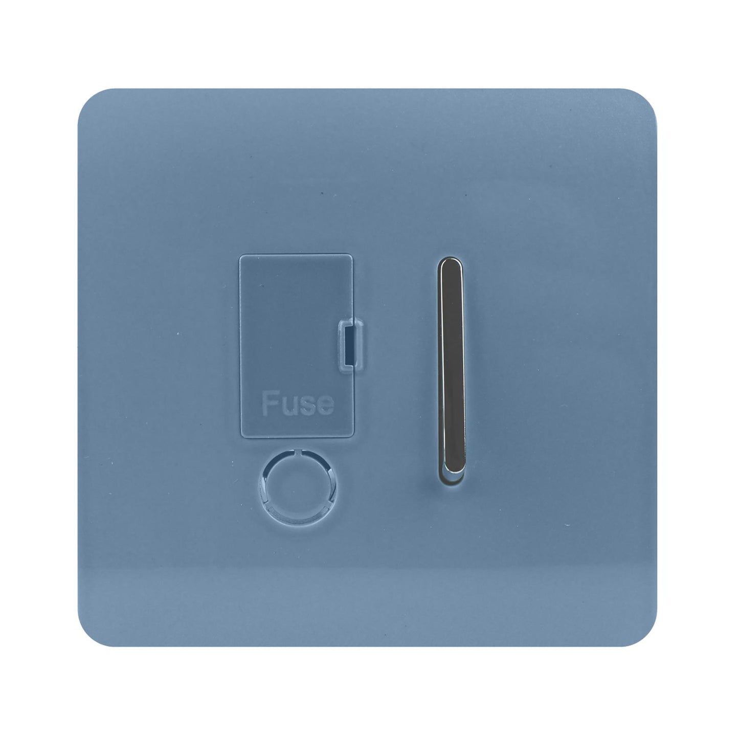 Trendi Switch Screwless Artistic Modern Glossy Tactile 230V Switched 13 A Single Fused Spur Connection Unit with Flex Outlet Chrome Rocker in Sky Blue