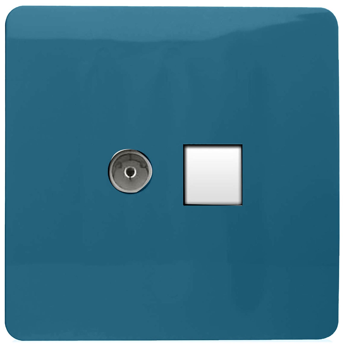 Trendi Modern Glossy Tactile TV Co-axial Socket+RJ45 Cat 5e&Cat 6 PC Ethernet Socket Ocean Blue