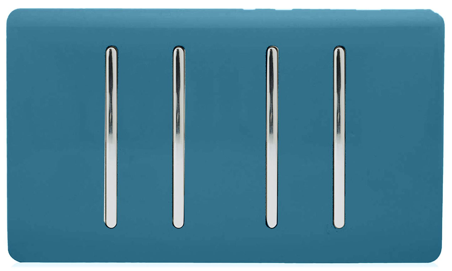 Trendi 4 Gang 3 Way Intermediate Artistic Modern Glossy 10 Amp Rocker Light Switch Ocean Blue