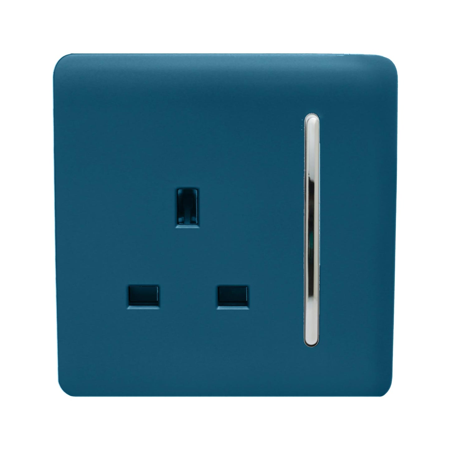 Trendi 1 Gang Raised Artistic Modern Glossy Screwless 13 Amp Single Pole with Chrome Switched UK Standard Electrical Double Wall Plug Socket in Midnight Blue in ART-SKT13MD