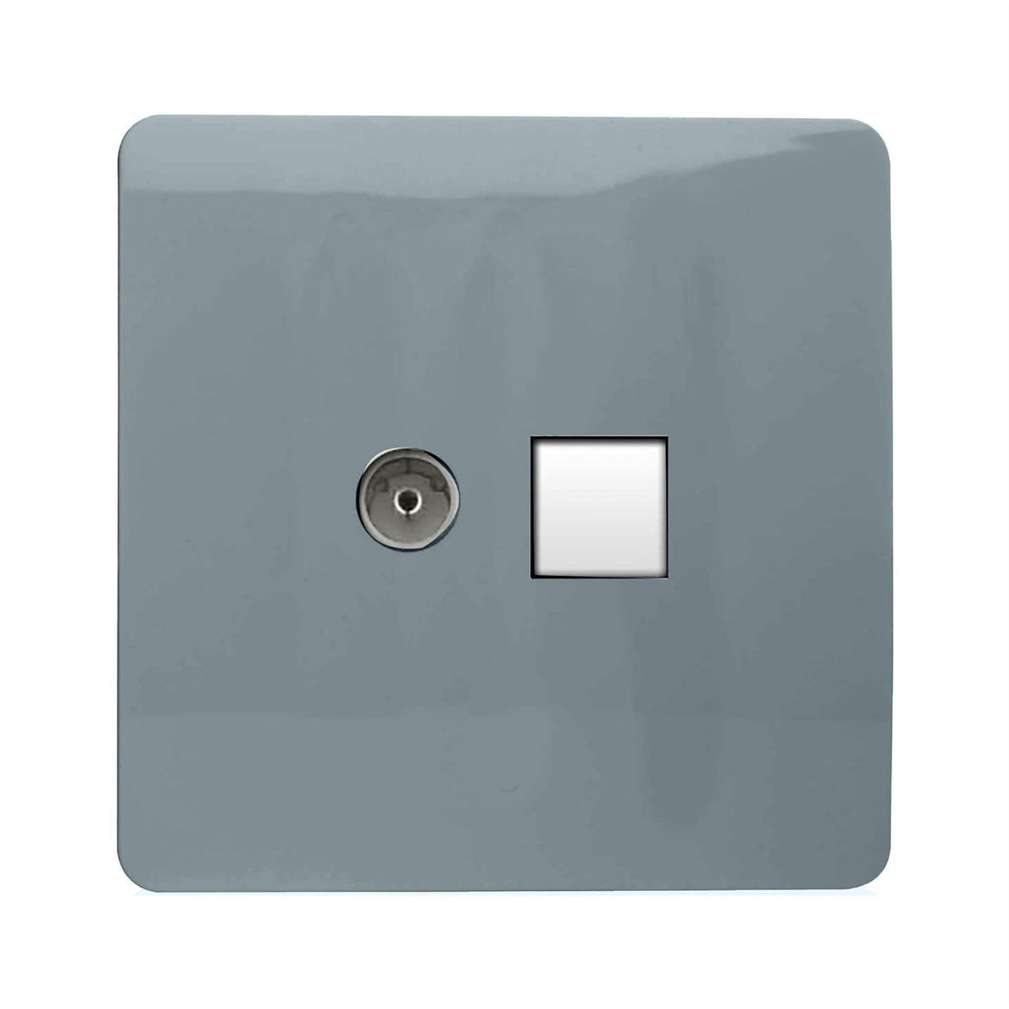 Trendi Switch 2 Gang TV Co-Axial & RJ45 Cat 6 Modern Designer PC Ethernet Sockets in Cool Grey