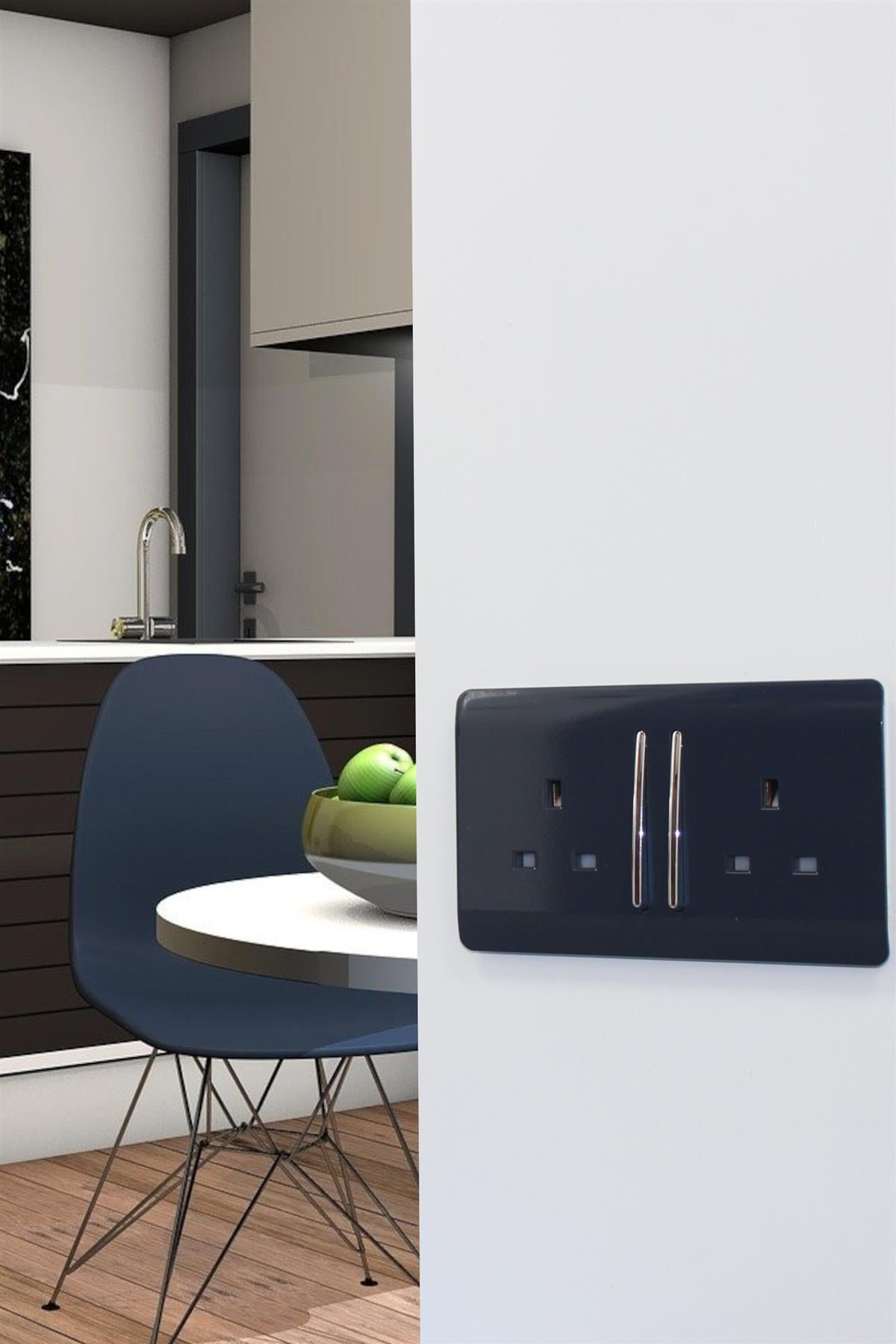 Trendi 2 Gang Artistic Modern Glossy 13 Amp Switched Tactile Plug Socket Navy