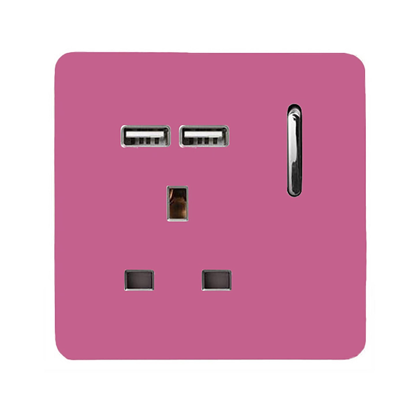 Trendi 1 Gang Single Switched Screwless Artistic Modern Glossy 13 Amp 2x Type A 2.1A USB Charging Port 13A Wall Outlet Plug Socket in Candy Pink - ART-SKT13USBPK