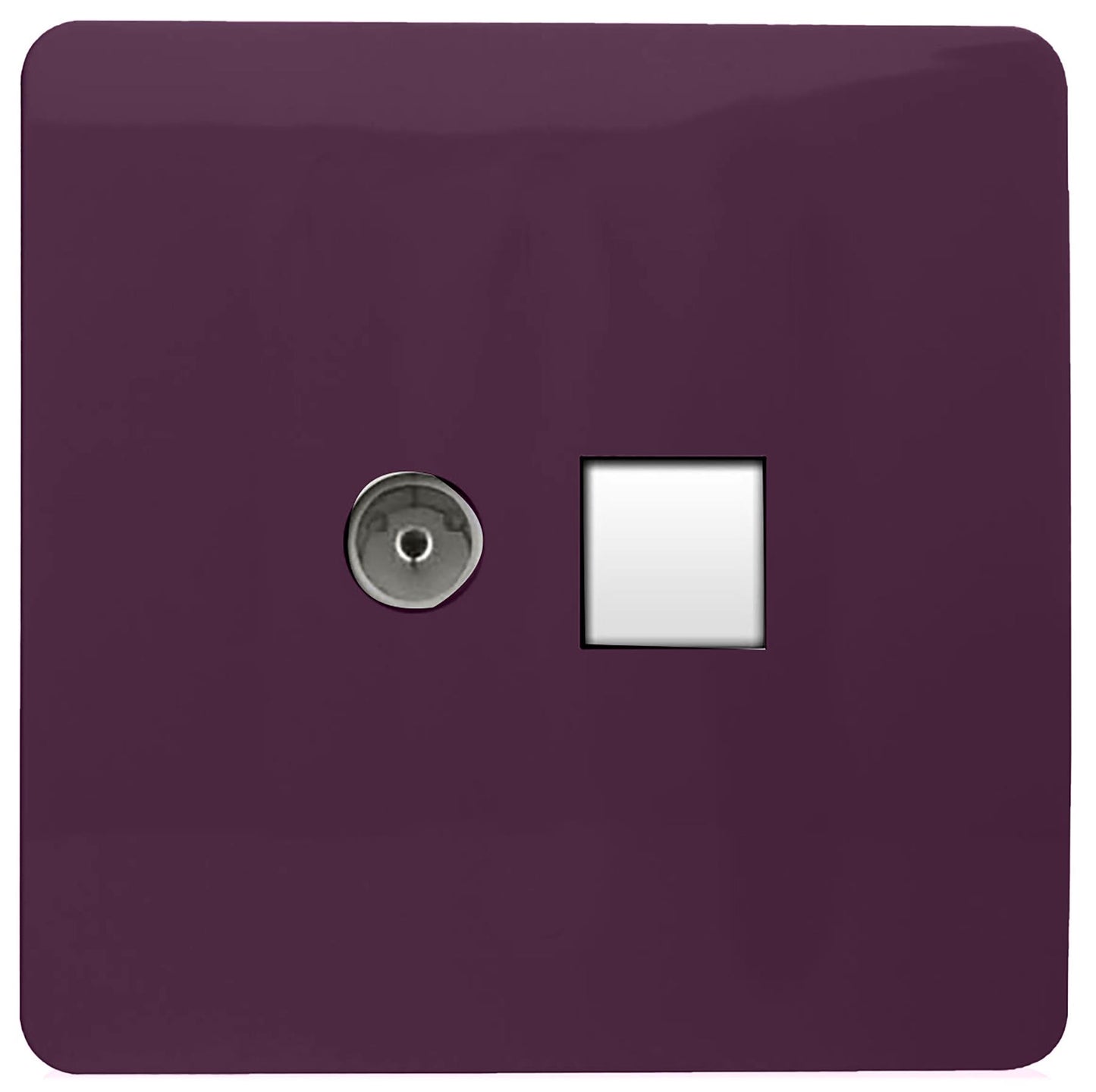 Trendi Modern Glossy Tactile TV Co-axial Socket+RJ45 Cat 5e&Cat 6 PC Ethernet Socket Plum