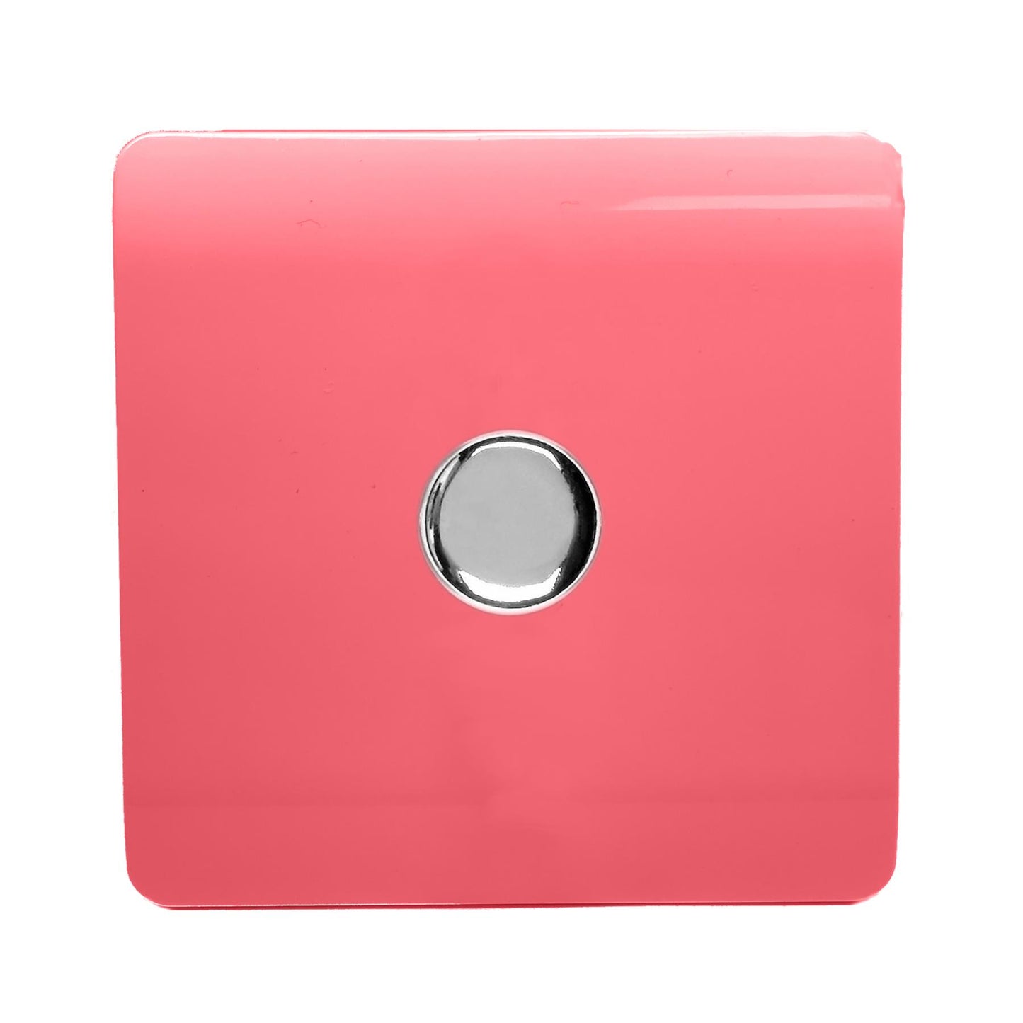 Trendi 1 Gang 2 Way 240V 150w LED Dimmer Screwless Raised Front Plate Plastic Artistic Modern Glossy 10 Amp Chrome Single Electrical Wall Light Switch in Strawberry Red - ART-LDMSB