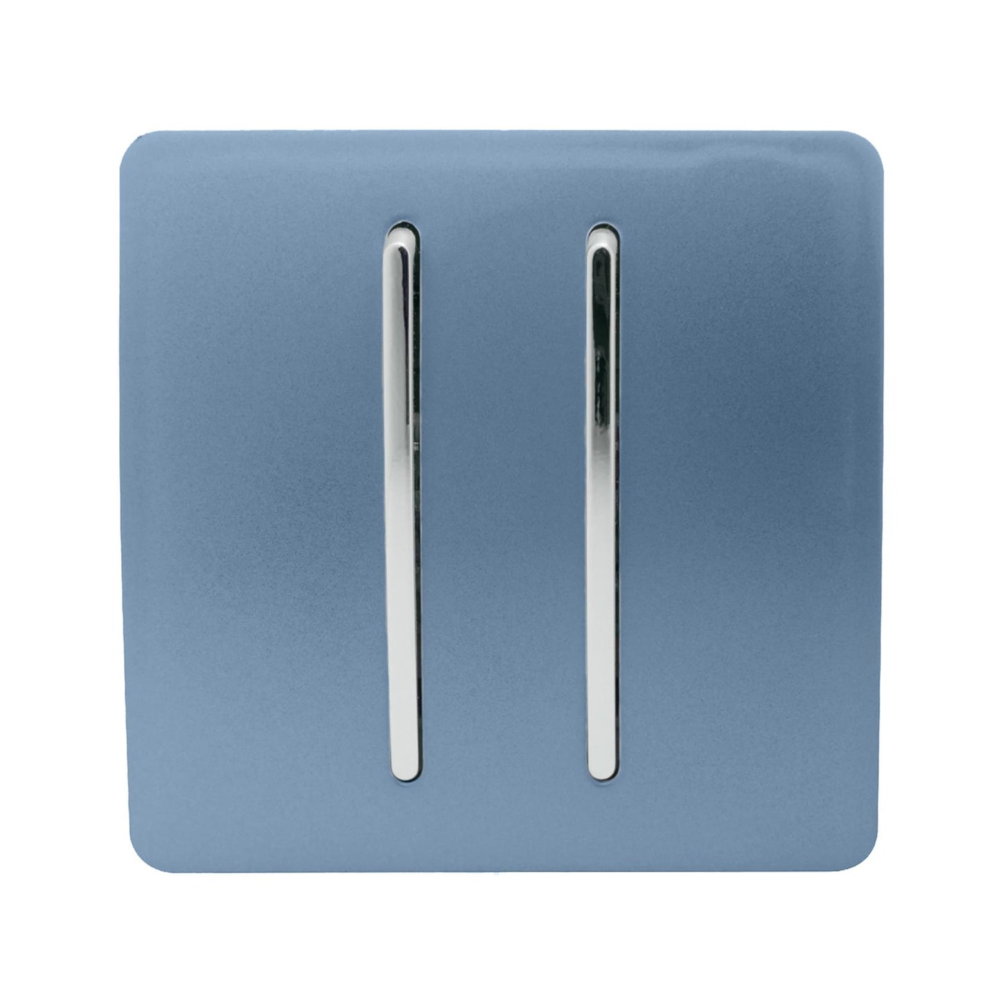 Trendi 2 Gang 3 way (Intermediate) 240V Screwless Raised Front Plate Plastic Artistic Modern Glossy 10 Amp Chrome Rocker Double Electrical Wall Light Switch in Sky Blue