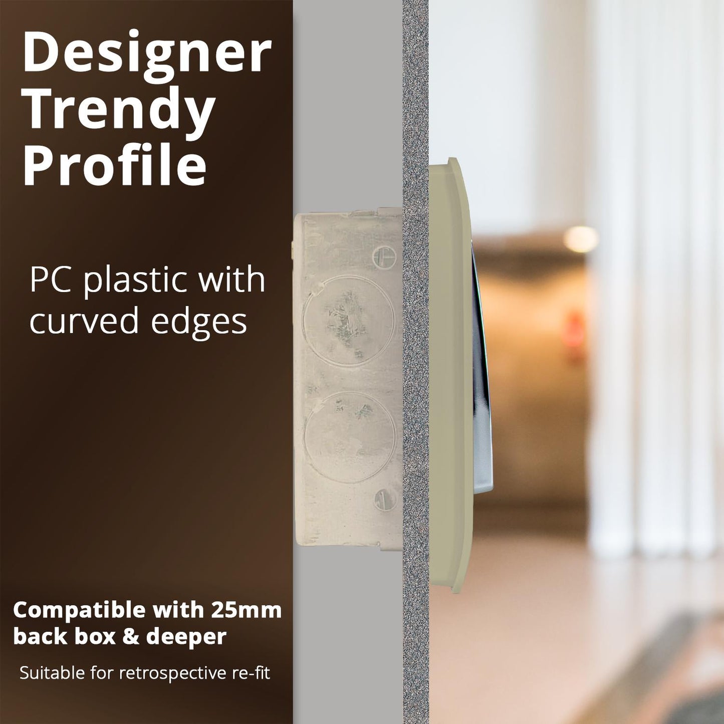 Trendi 1 Gang 2 Way 240V Screwless Raised Front Plate Plastic Artistic Modern Glossy 10 Amp Chrome Rocker Single Electrical Wall Light Switch Champagne Gold - ART-SS2GO