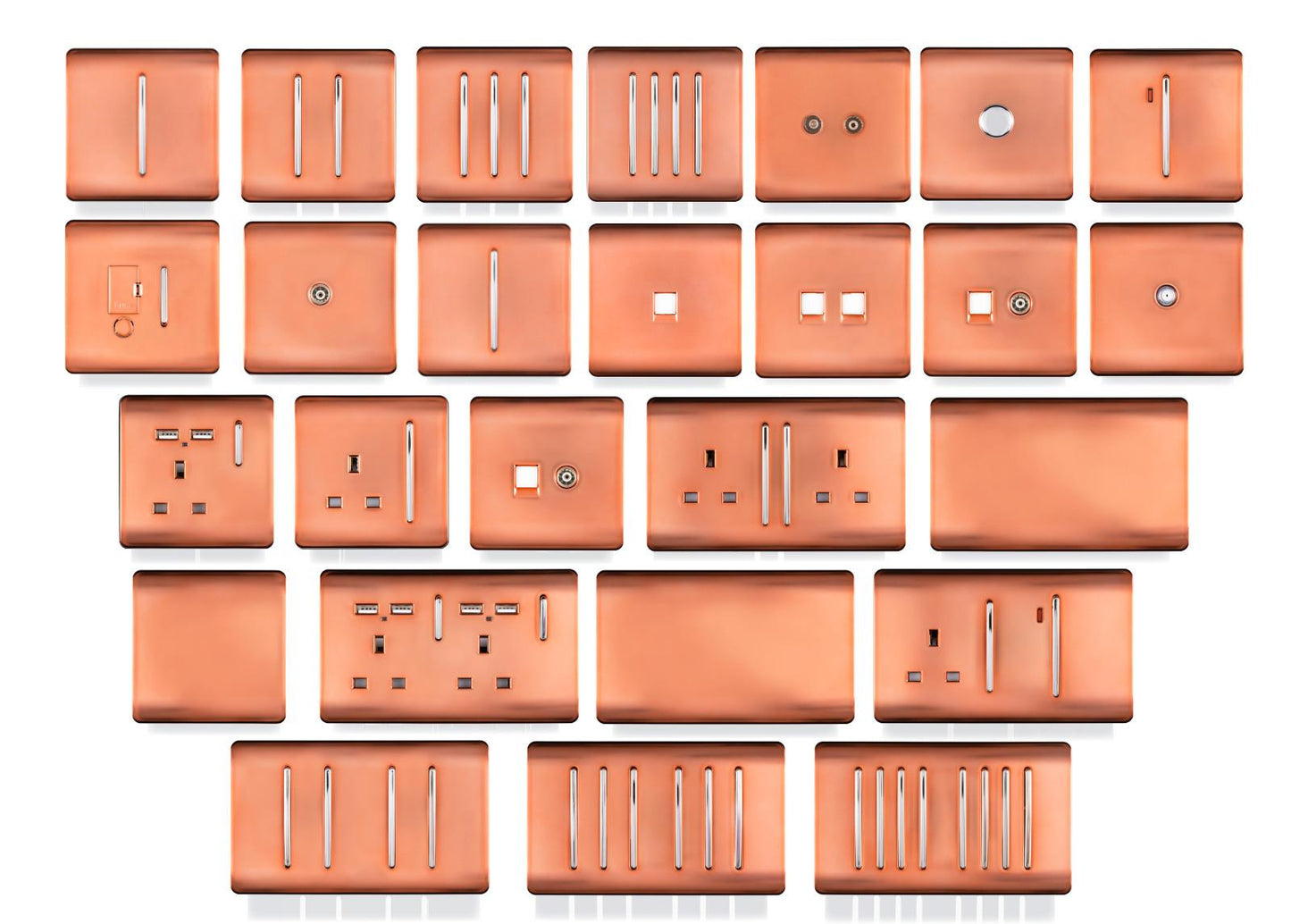 Trendi 1 Gang Artistic Modern Glossy 13 Amp Switched Tactile Plug Socket Copper