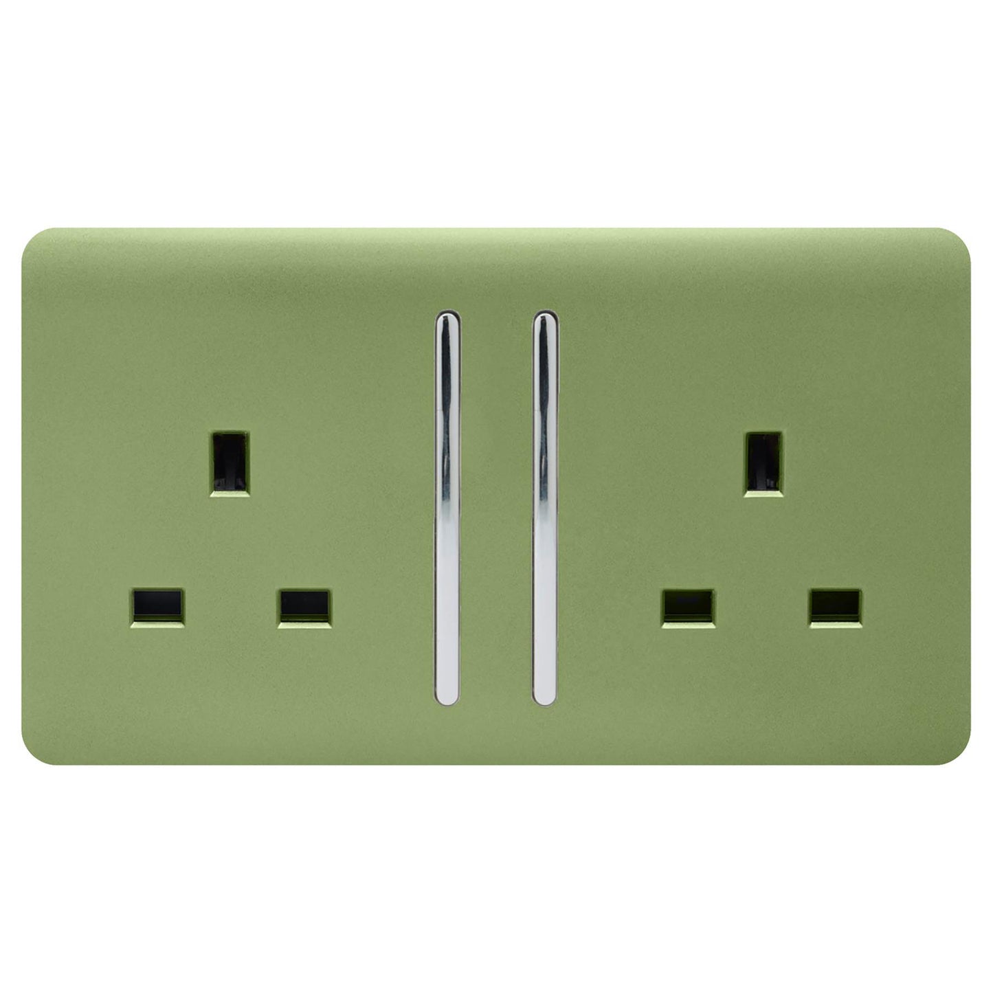 Trendi 2 Gang Artistic Modern Glossy 13 Amp Switched Tactile Plug Socket Moss Green
