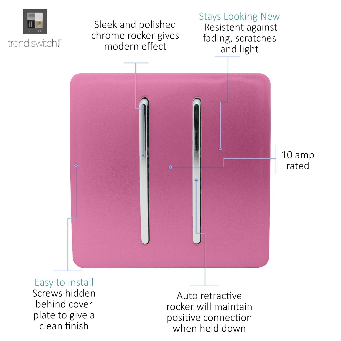 Trendi Artistic Modern Glossy Tactile Auto Retractive 2 Door Bell Switch Pink