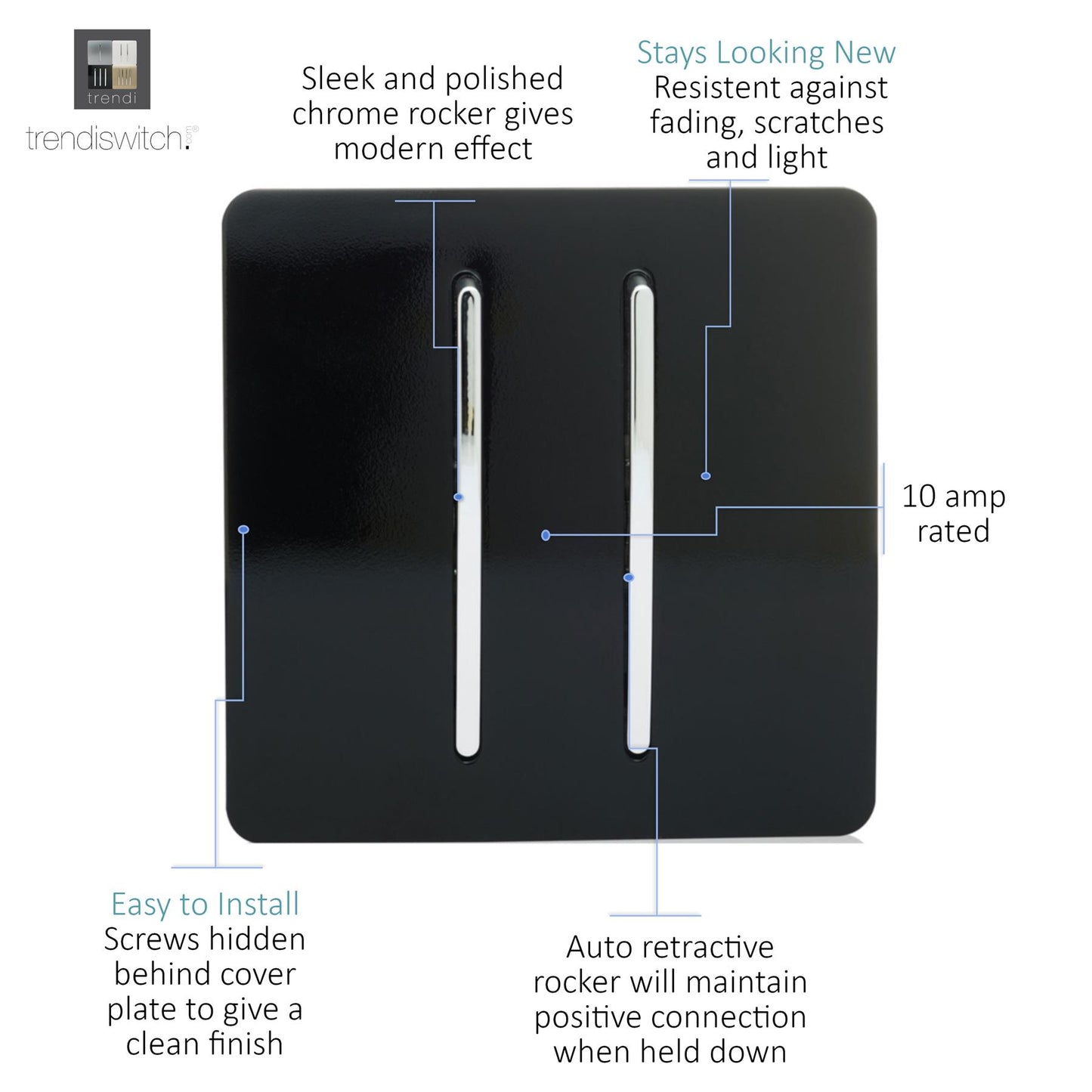 Trendi Artistic Modern Auto Retractive 2 Door Bell Switch Black ART-2DBBK