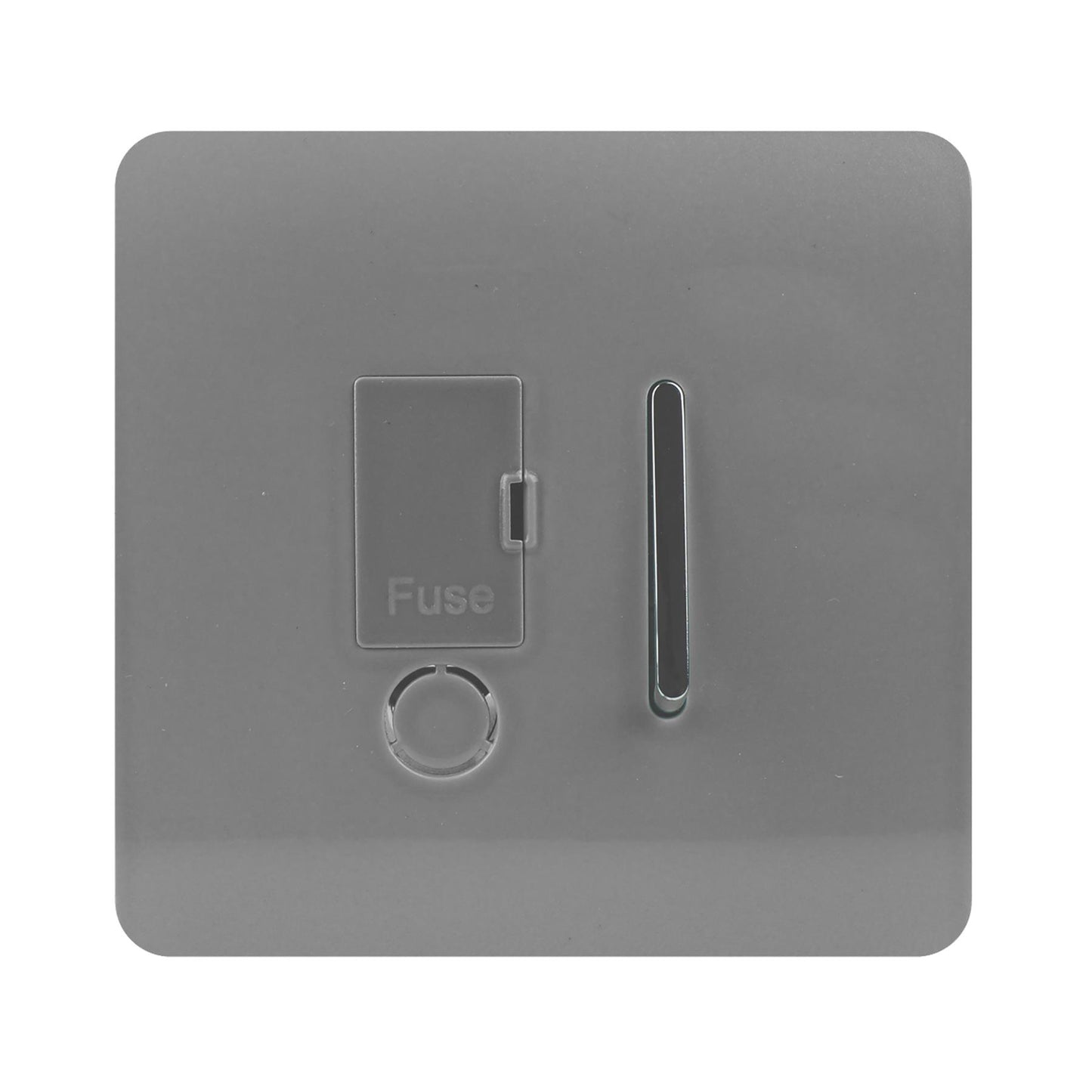 Trendi Switch Screwless Artistic Modern Glossy Tactile 230V Switched 13 A Single Fused Spur Connection Unit with Flex Outlet Chrome Rocker in Light Grey