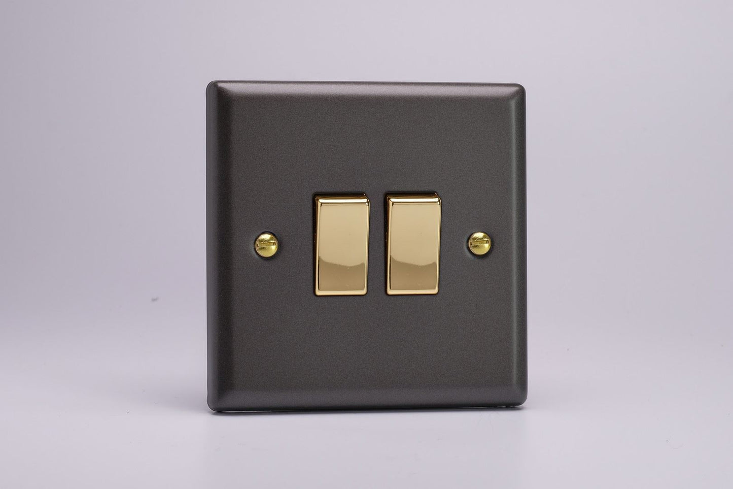 Varilight 2-Gang 10A 1- or 2-Way Rocker Switch in Vogue Slate w/ Brass