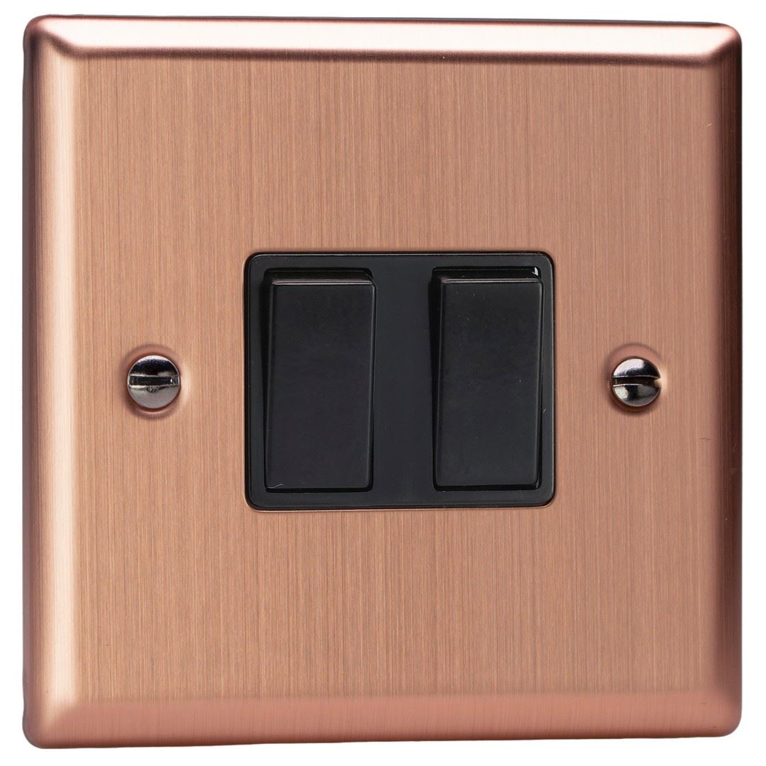 Varilight 2-Gang 10A 1- or 2-Way Rocker Switch in Urban Brushed Copper w/ Black Rockers