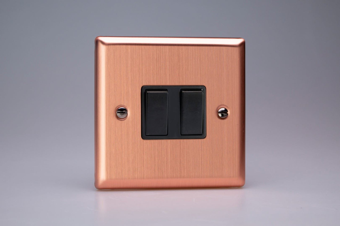 Varilight 2-Gang 10A 1- or 2-Way Rocker Switch in Urban Brushed Copper w/ Black Rockers