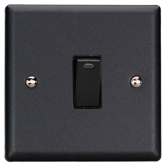 Varilight 1-Gang 20A Double Pole Rocker Switch + Neon Indicator Light in Urban Matt Black w/ Black Rocker