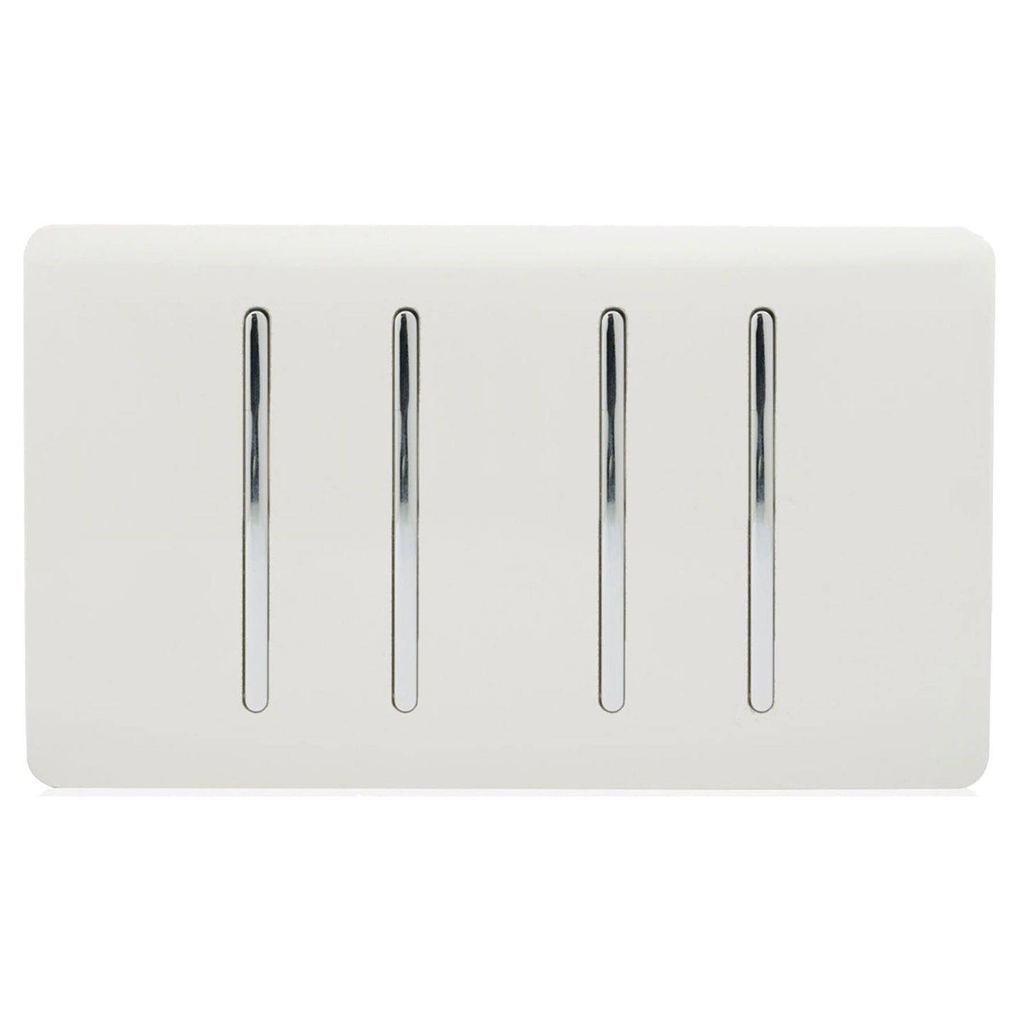 Trendi 4 Gang 2 way 240V Screwless Raised Front Twin Plate Plastic Artistic Modern Glossy 10 Amp Chrome Rocker Quad Electrical Wall Light Switch in Ice White - ART-SS44WH