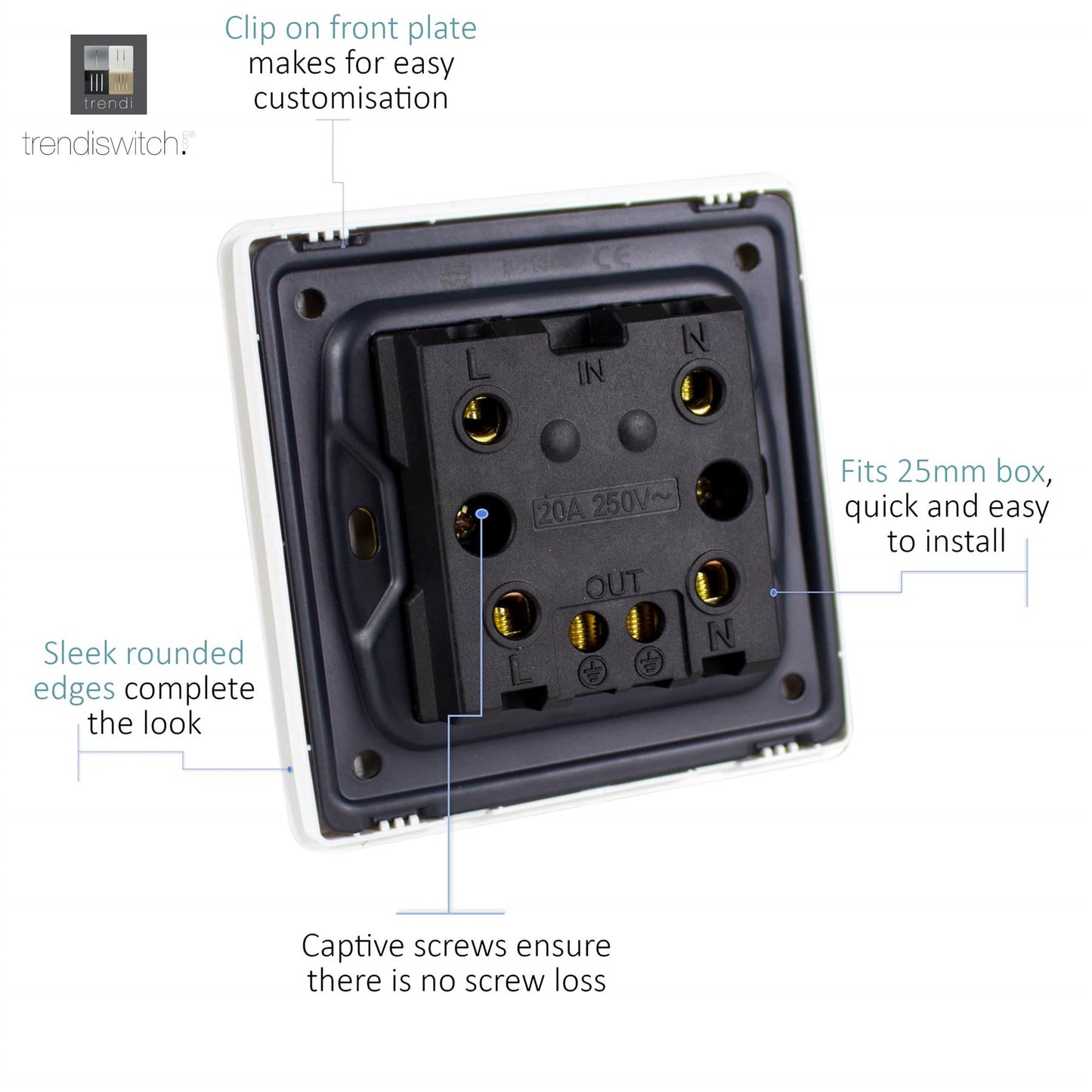 Trendi Artistic Modern Glossy 20 A Tactile Light Switch & Neon Insert Copper