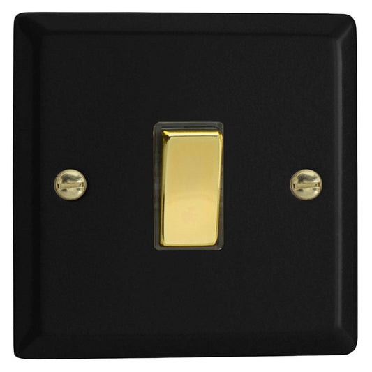 Varilight 1-Gang 20A Double Pole Rocker Switch in Vogue Matt Black w/ Polished Brass