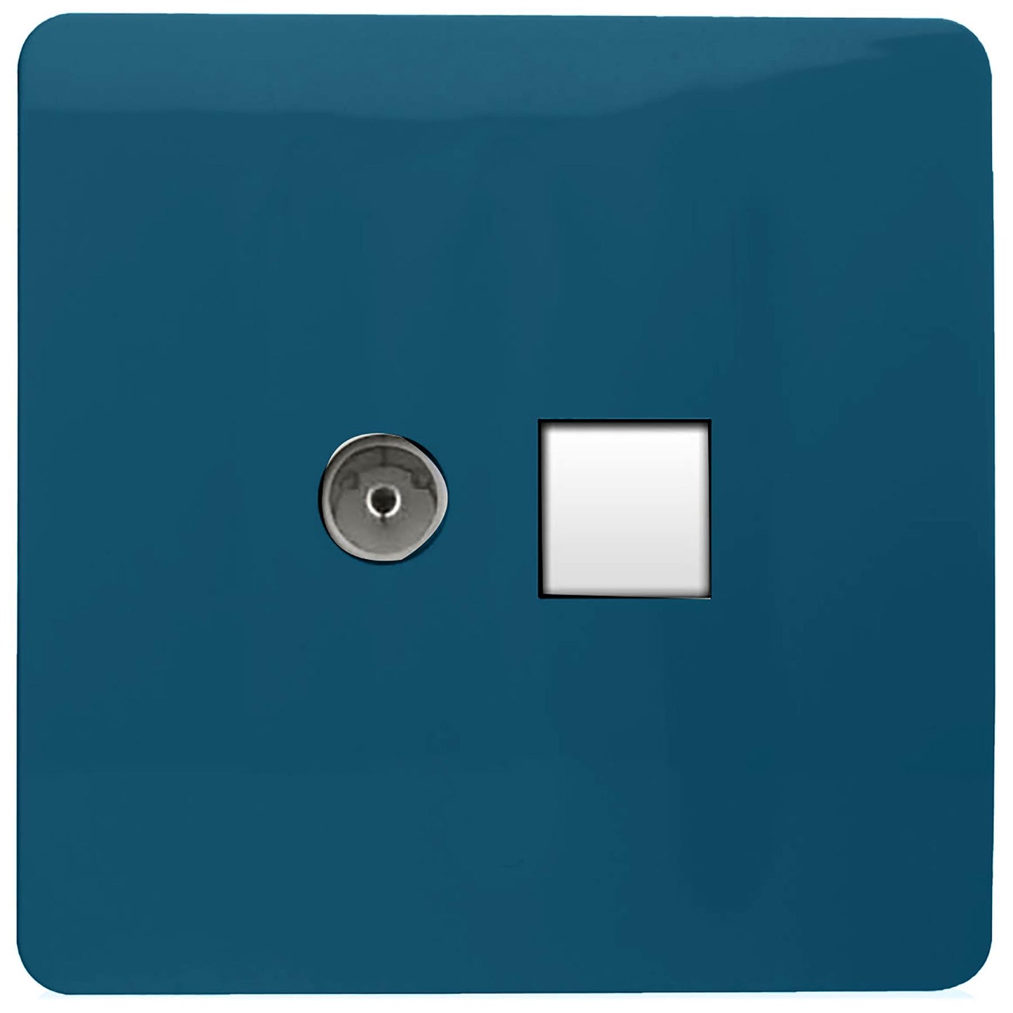 Trendi Artistic Modern Glossy Tactile TV Co-axial Socket + Telephone Socket Midnight Blue