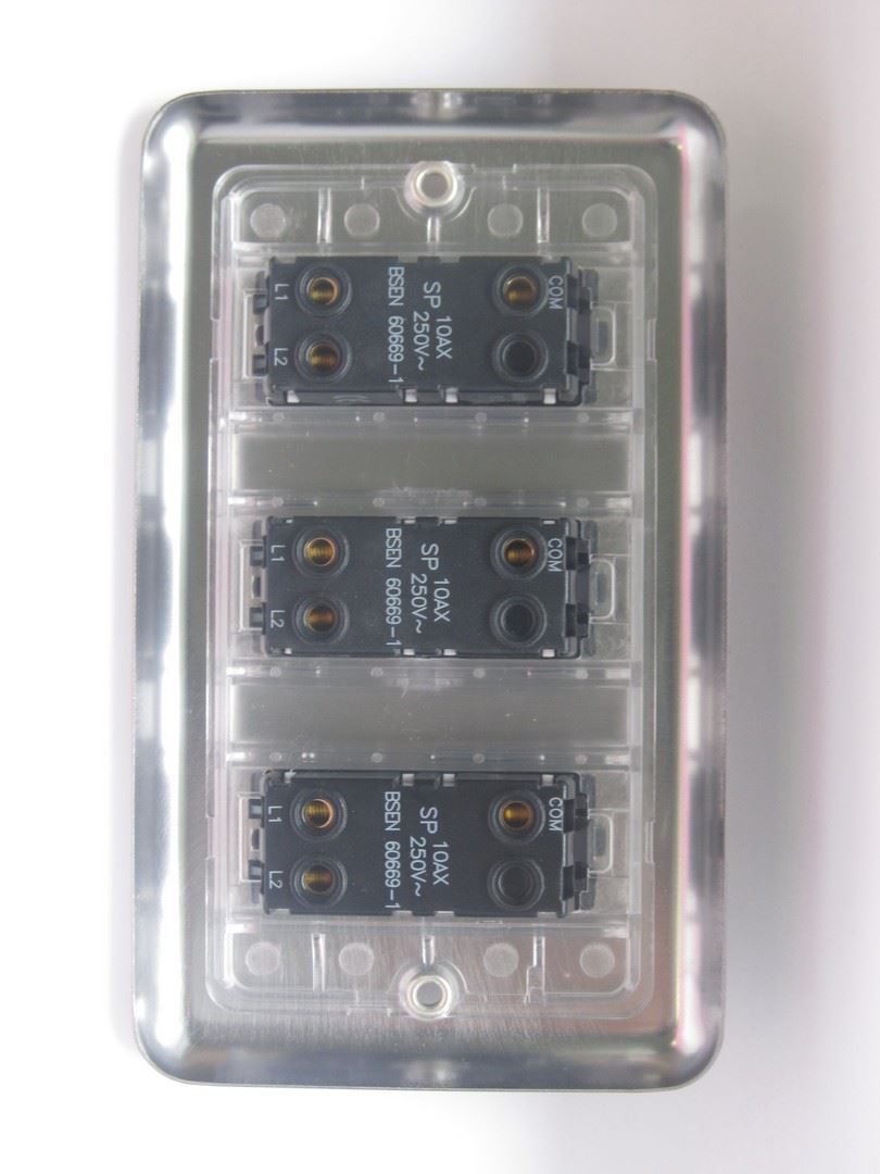 Varilight 3 Gang 1 or 2 Way 10A Rocker Light Switch (Twin Plate) Brushed Matt Chrome XS93B