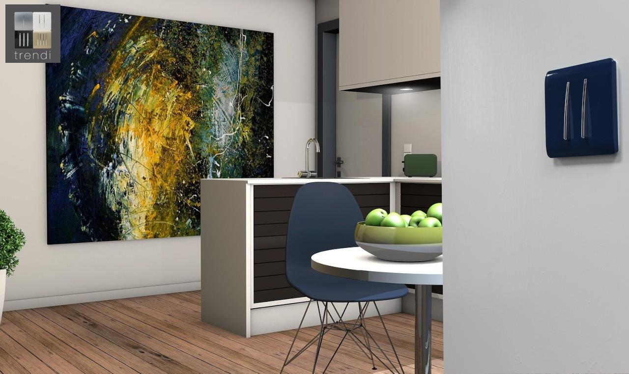 Trendi 2 Gang 2 Way 240V Screwless Raised Front Plate Plastic Artistic Modern Glossy 10 Amp Chrome Rocker Single Electrical Wall Light Switch Ocean Blue - ART-SS4OB